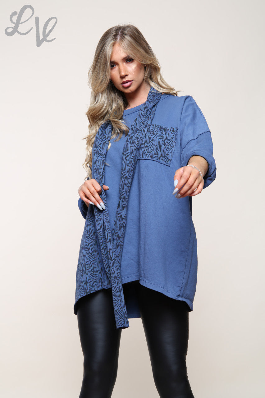 Ladies Zebra Print Patchwork Top With Matching Scarf Denim Unit Price £14.99
