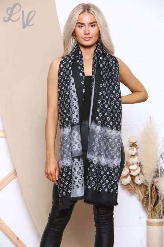 Dames Sterren Bloemenprint Sjaal Zwart/Grijs Prijs WAS € 8,99 NU € 4,99