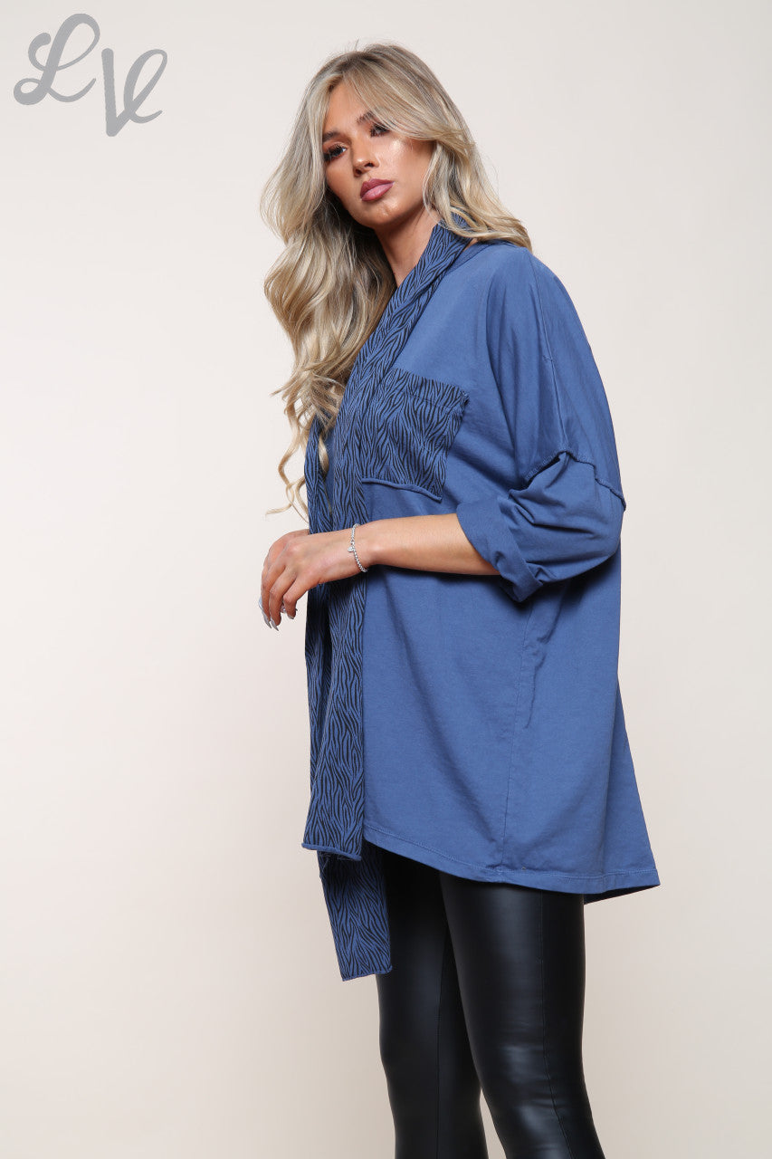 Ladies Zebra Print Patchwork Top With Matching Scarf Denim Unit Price £14.99