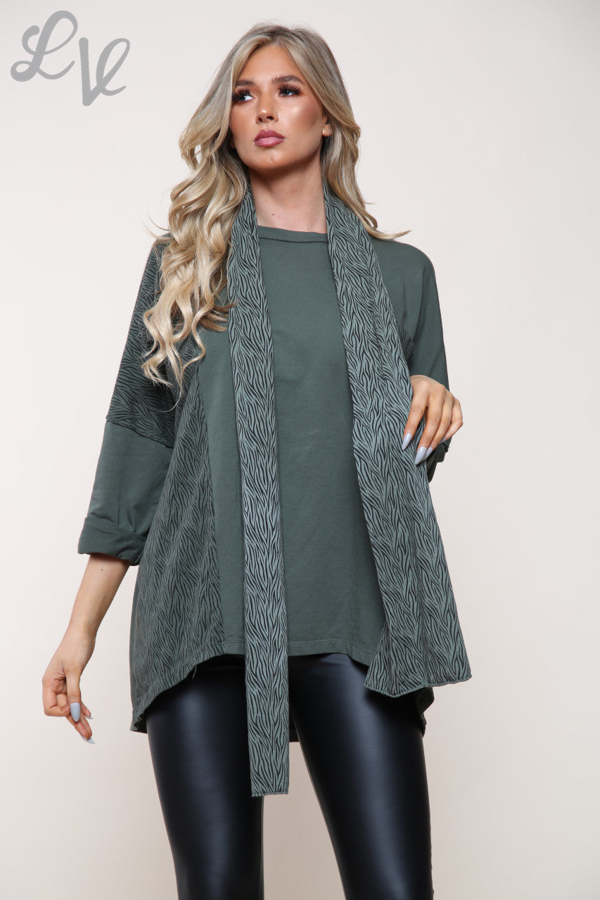 Dames Zebraprint Patchwork Top Met Bijpassende Sjaal Khaki Eenheidsprijs € 14,99
