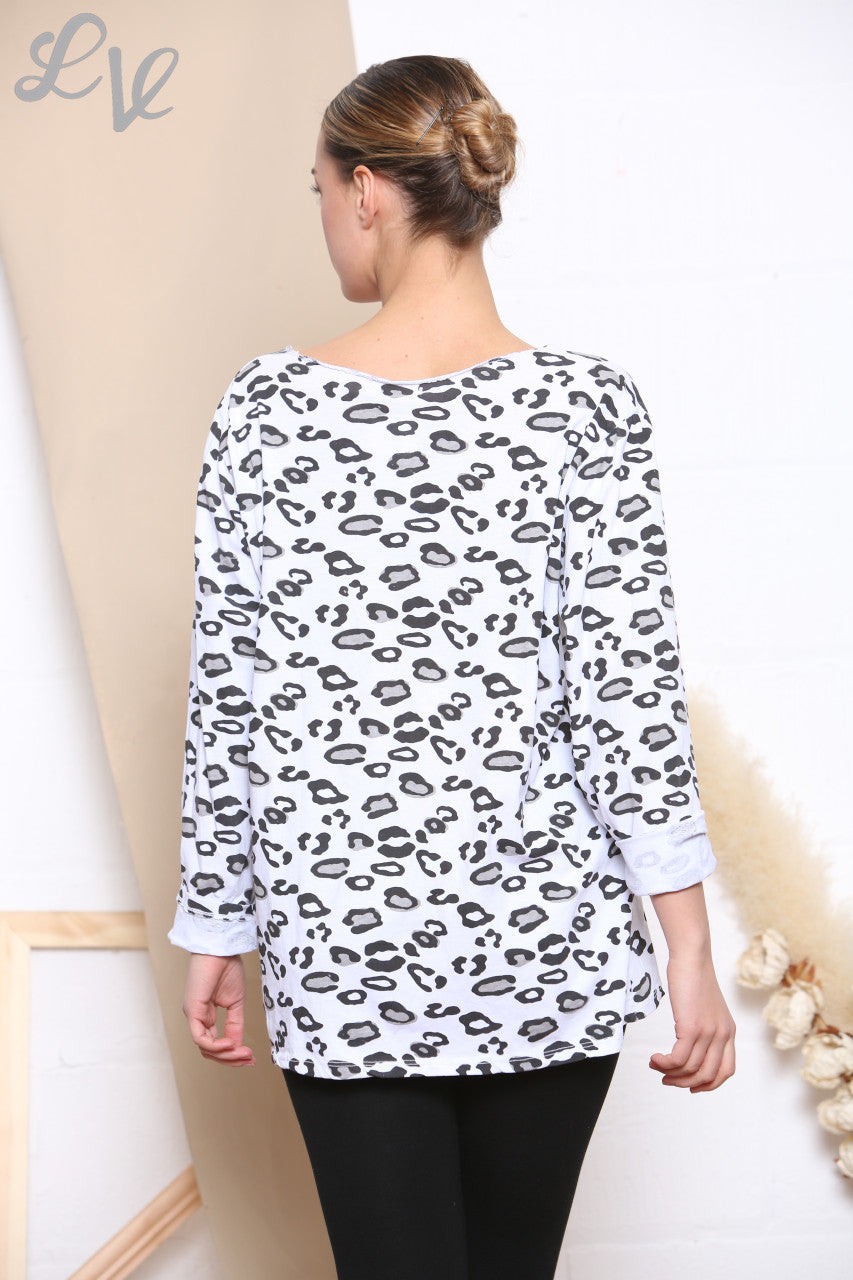 Dames Animal Print Top Lange Mouwen Wit -