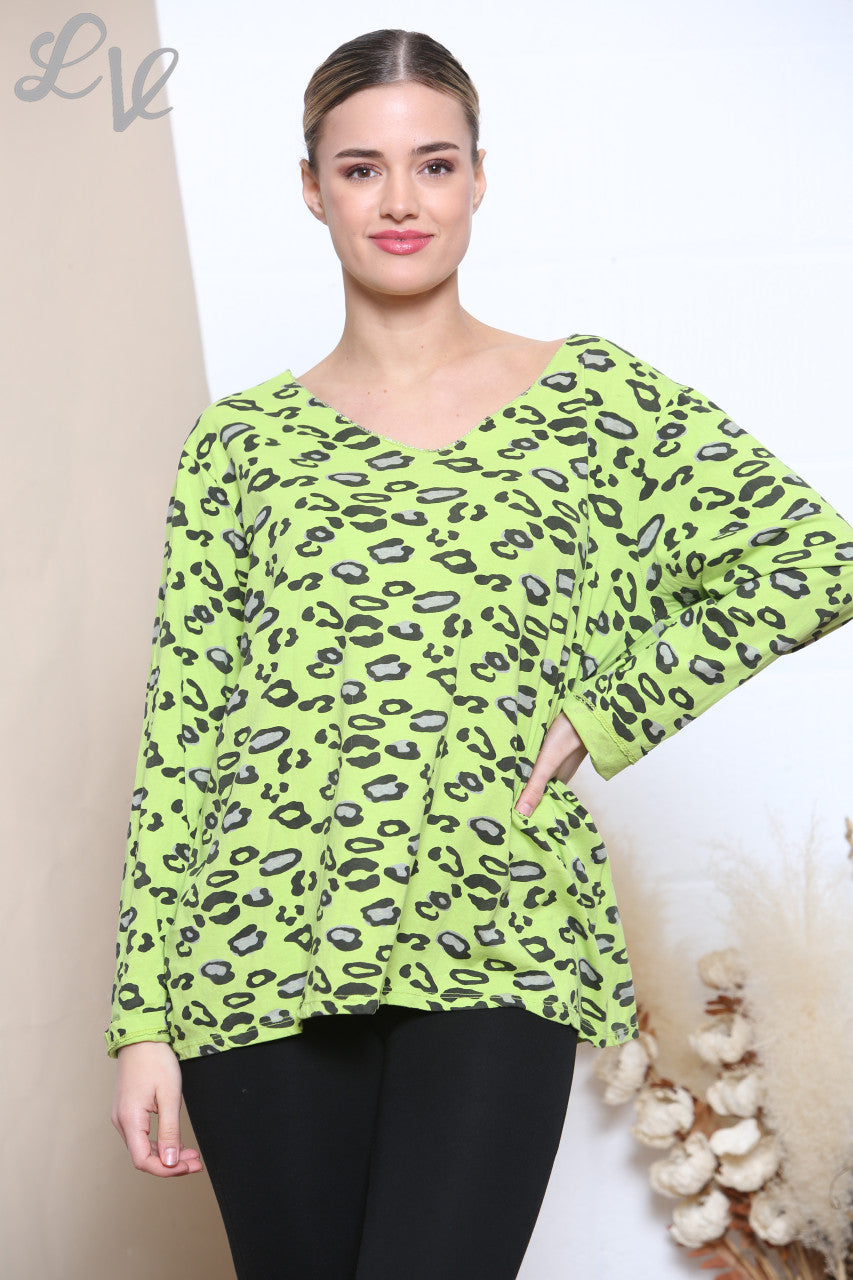 Dames longsleeve met dierenprint limoen -