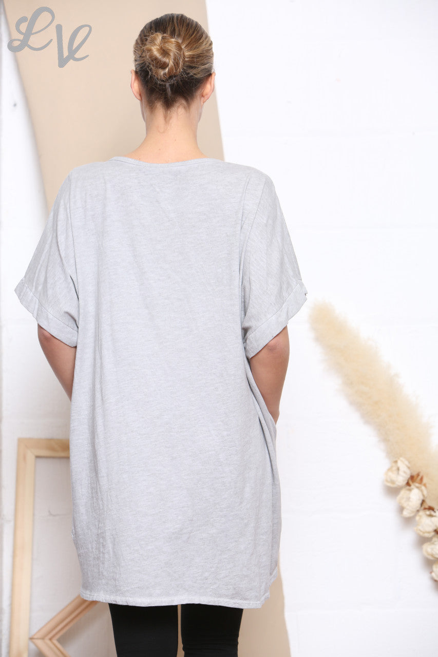Ladies Dandelion Print Pocket Front Top Silver -