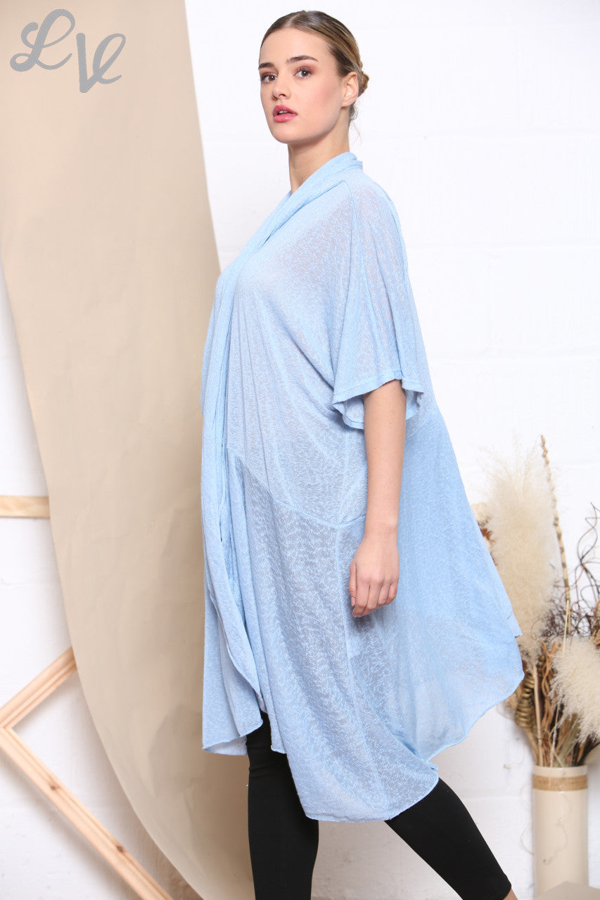Ladies Sloppy Wrap Cardigan Style Top Sky Blue