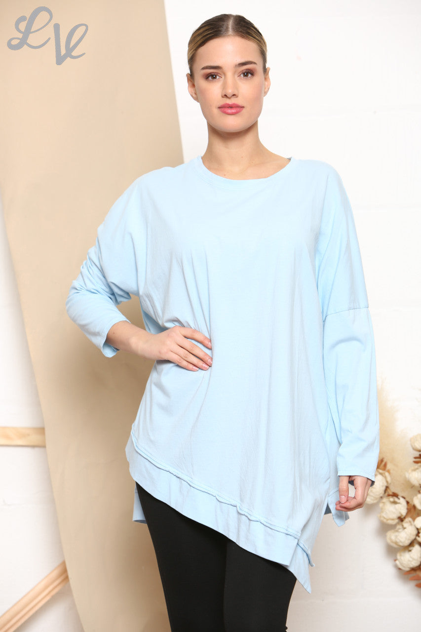 Ladies Asymmetrical Plain Top Sky Blue