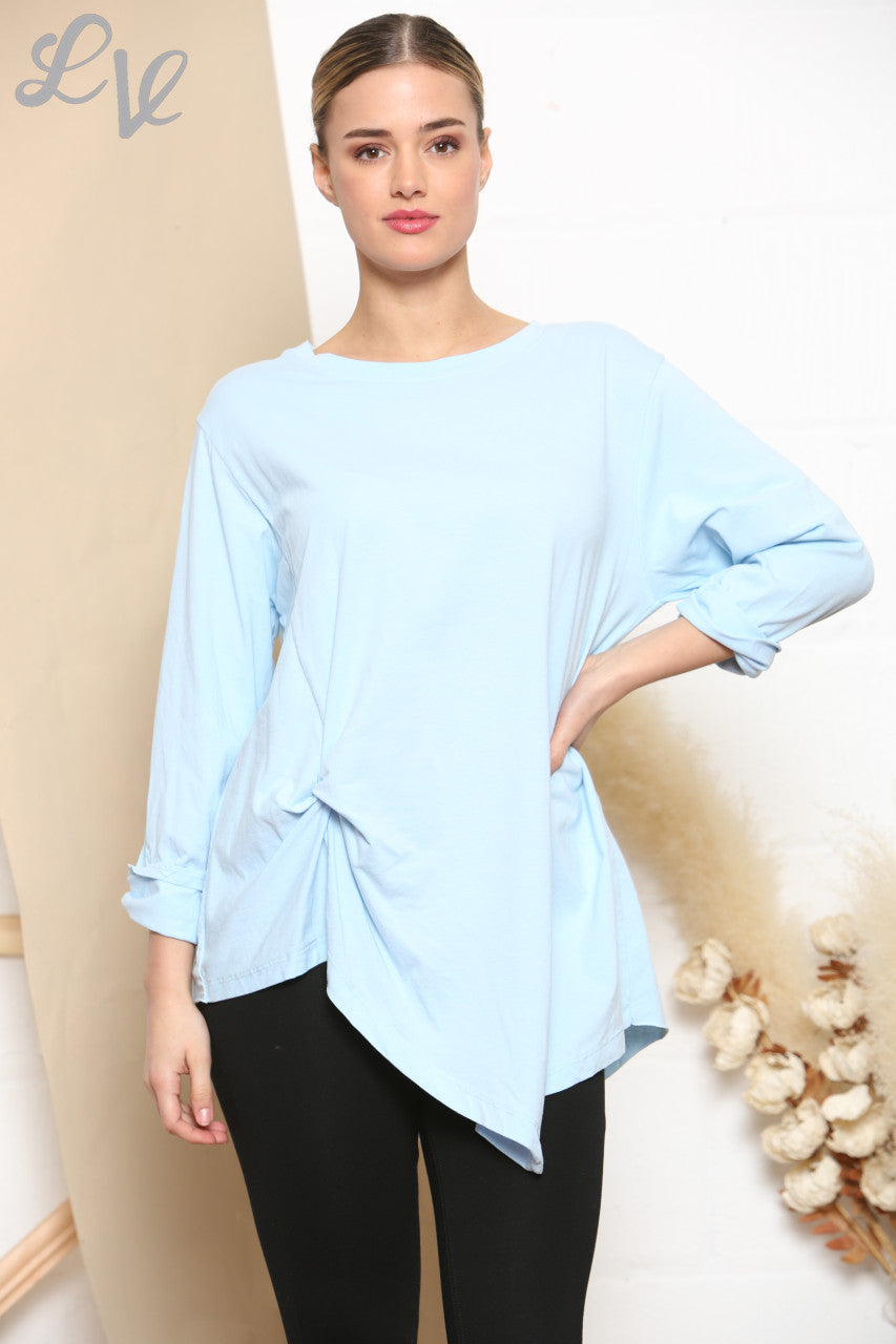 Ladies Knot Side Detail Top Sky Blue