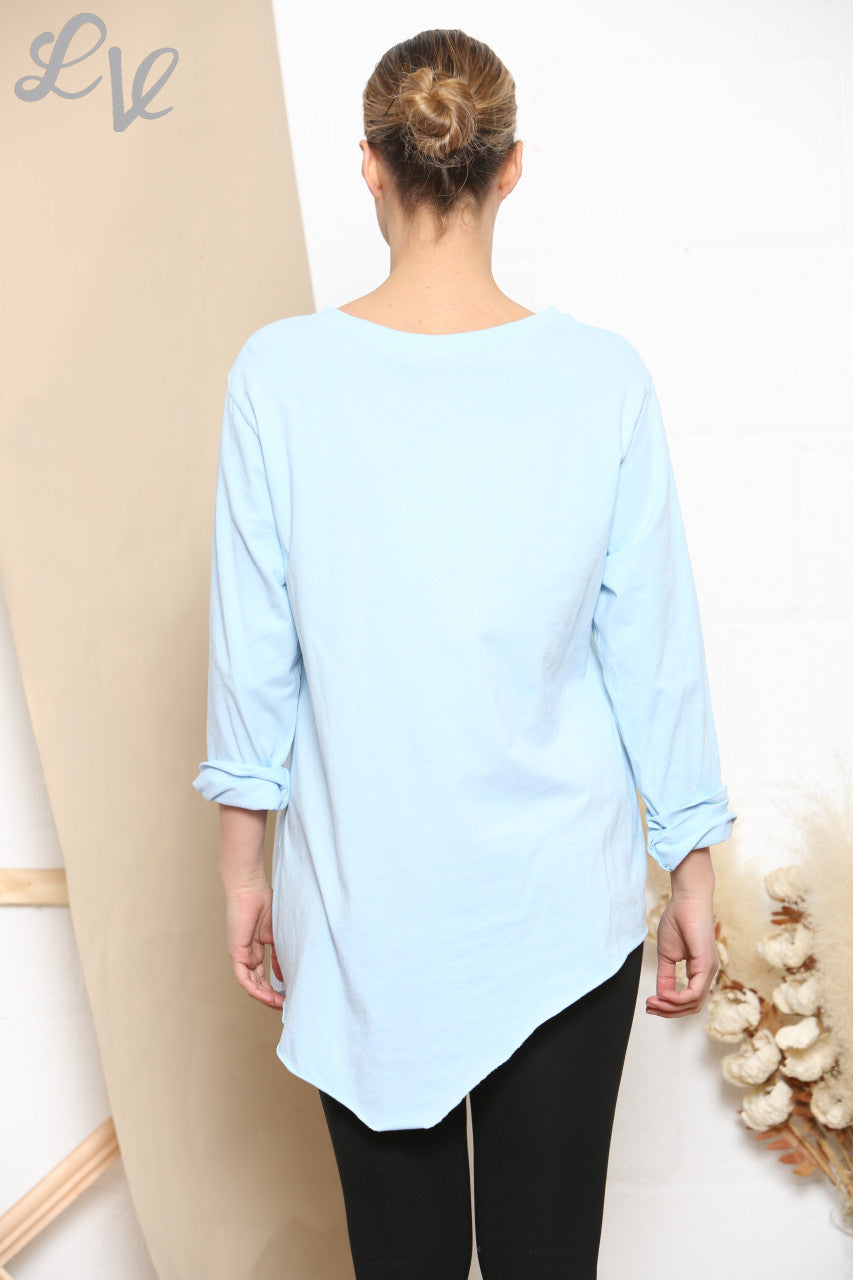Ladies Knot Side Detail Top Sky Blue