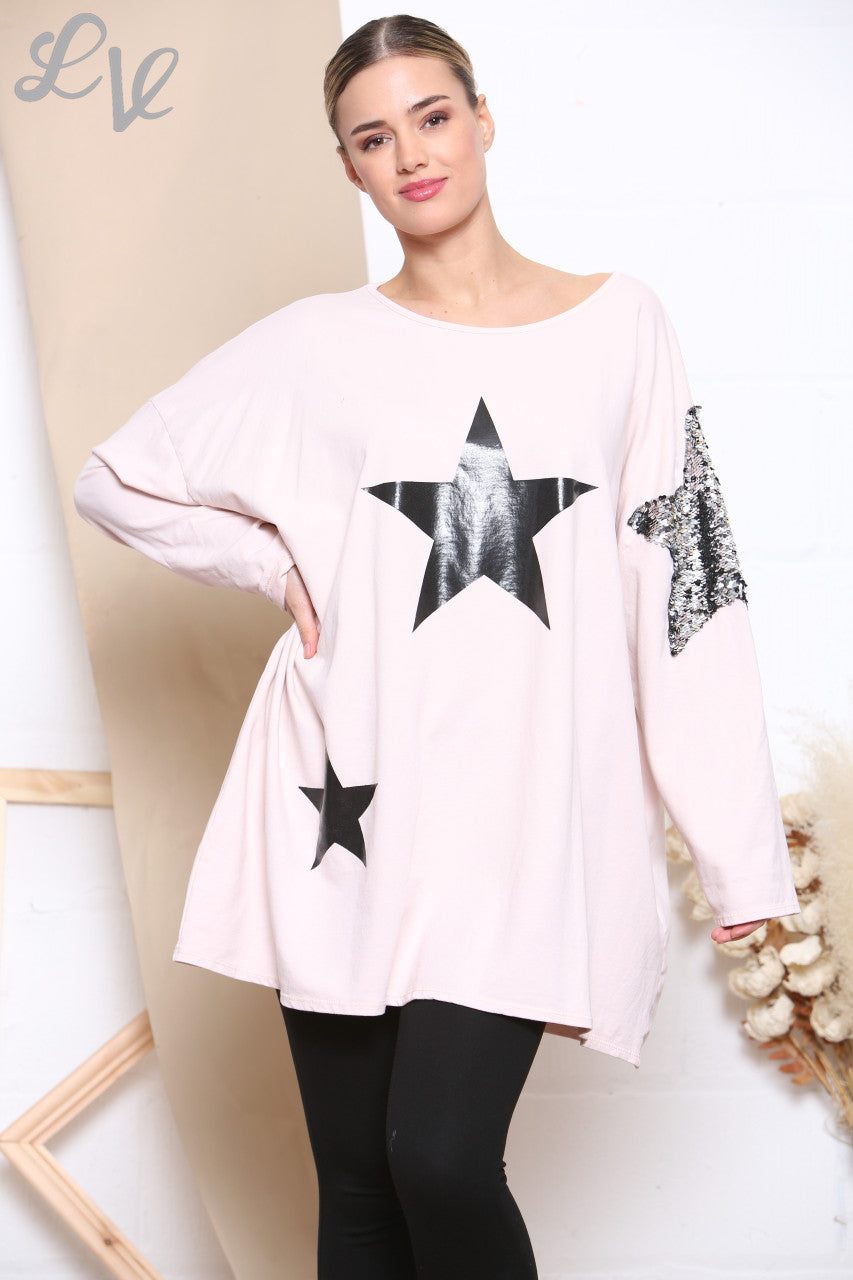 Dames Star Graphic & Pailletten Sweatshirt Top Dusty Pink