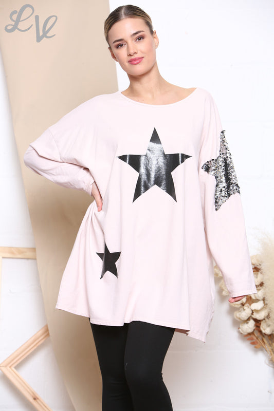 Dames Star Graphic & Pailletten Sweatshirt Top Dusty Pink