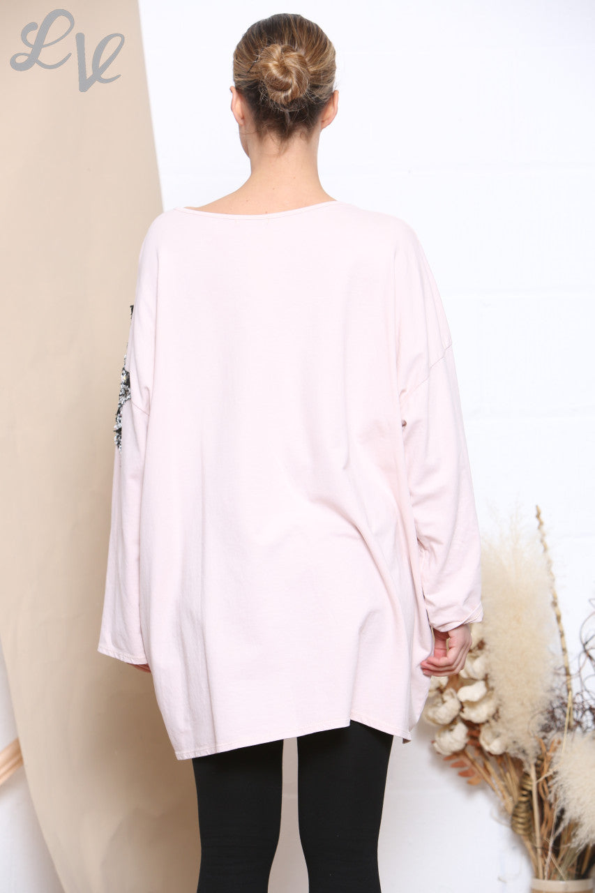 Dames Star Graphic & Pailletten Sweatshirt Top Dusty Pink