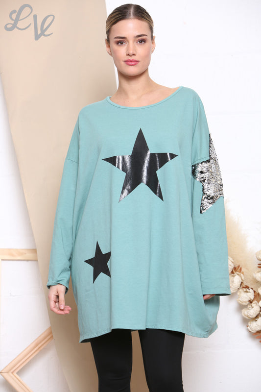 Dames sweatshirt Tiffany met sterrenprint en pailletten