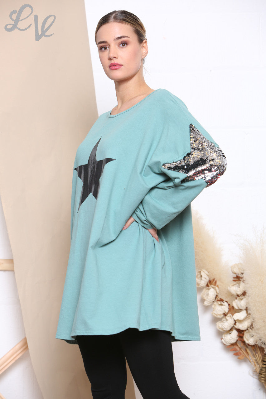 Ladies Star Graphic & Sequin Sweatshirt Top Tiffany