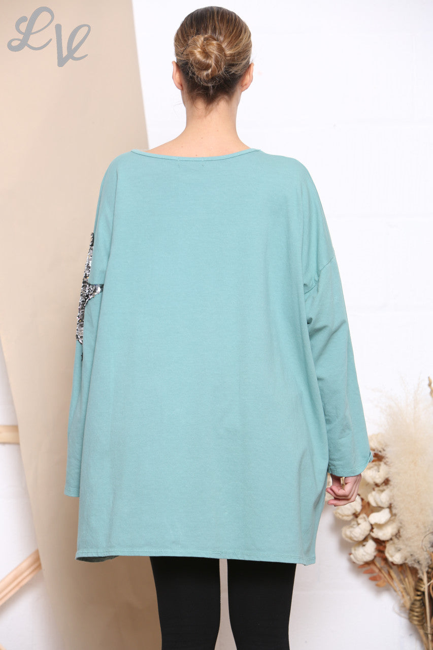 Ladies Star Graphic & Sequin Sweatshirt Top Tiffany