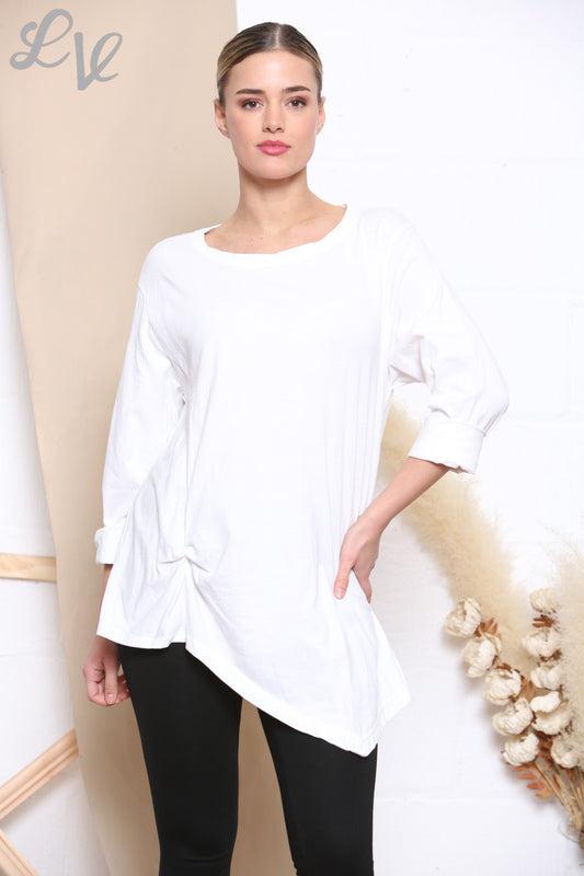 Ladies Knot Side Detail Top White