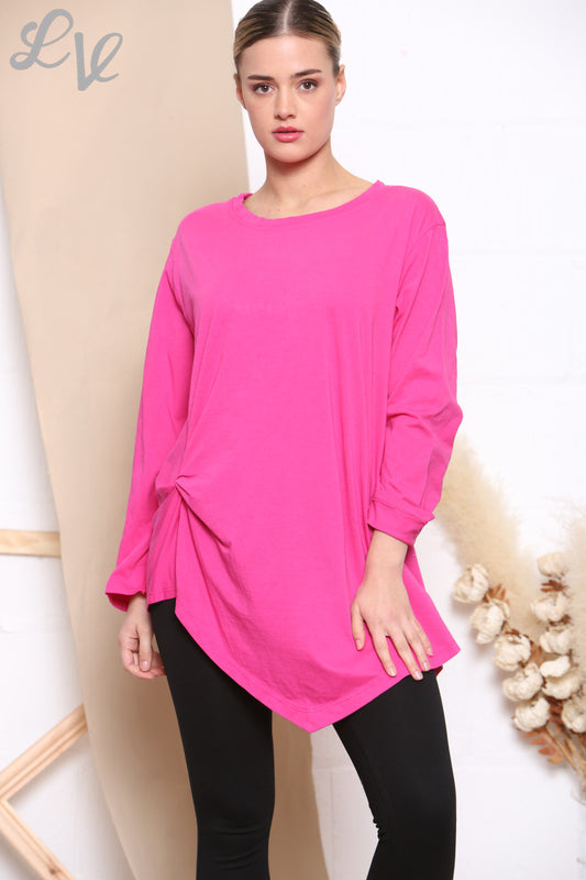 Ladies Knot Side Detail Top Cerise