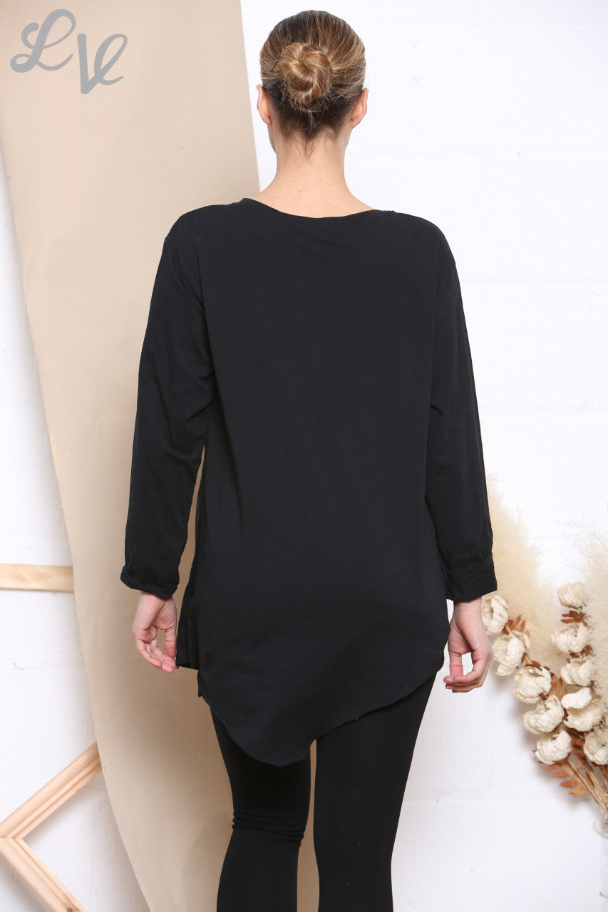Ladies Knot Side Detail Top Black