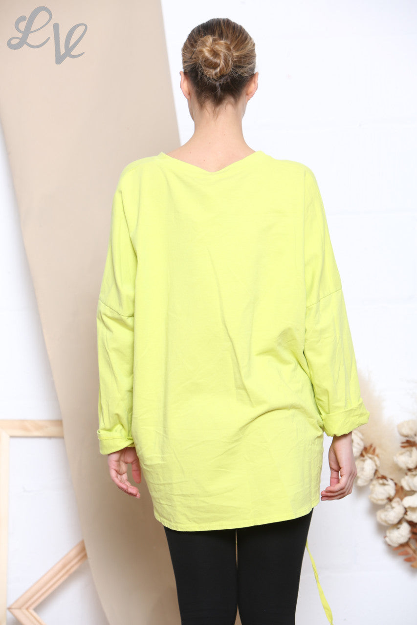 Dames Sweatshirt Top met sterrenprint – Lime