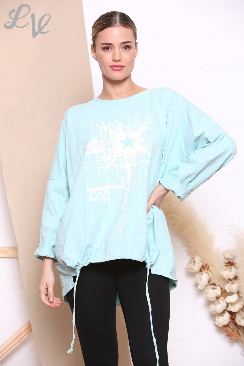 Dames Sweater Top met Krassend Sterrenmotief Mint