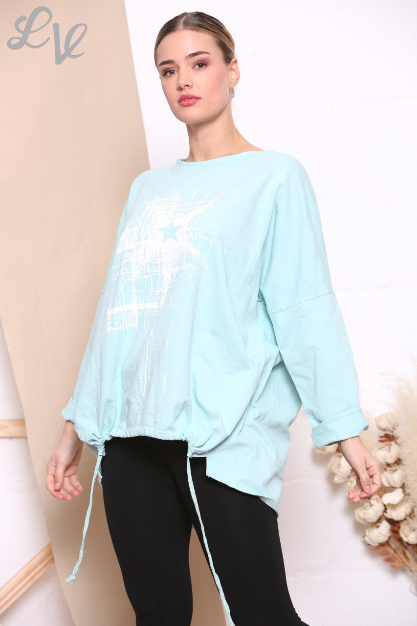 Dames Sweater Top met Krassend Sterrenmotief Mint