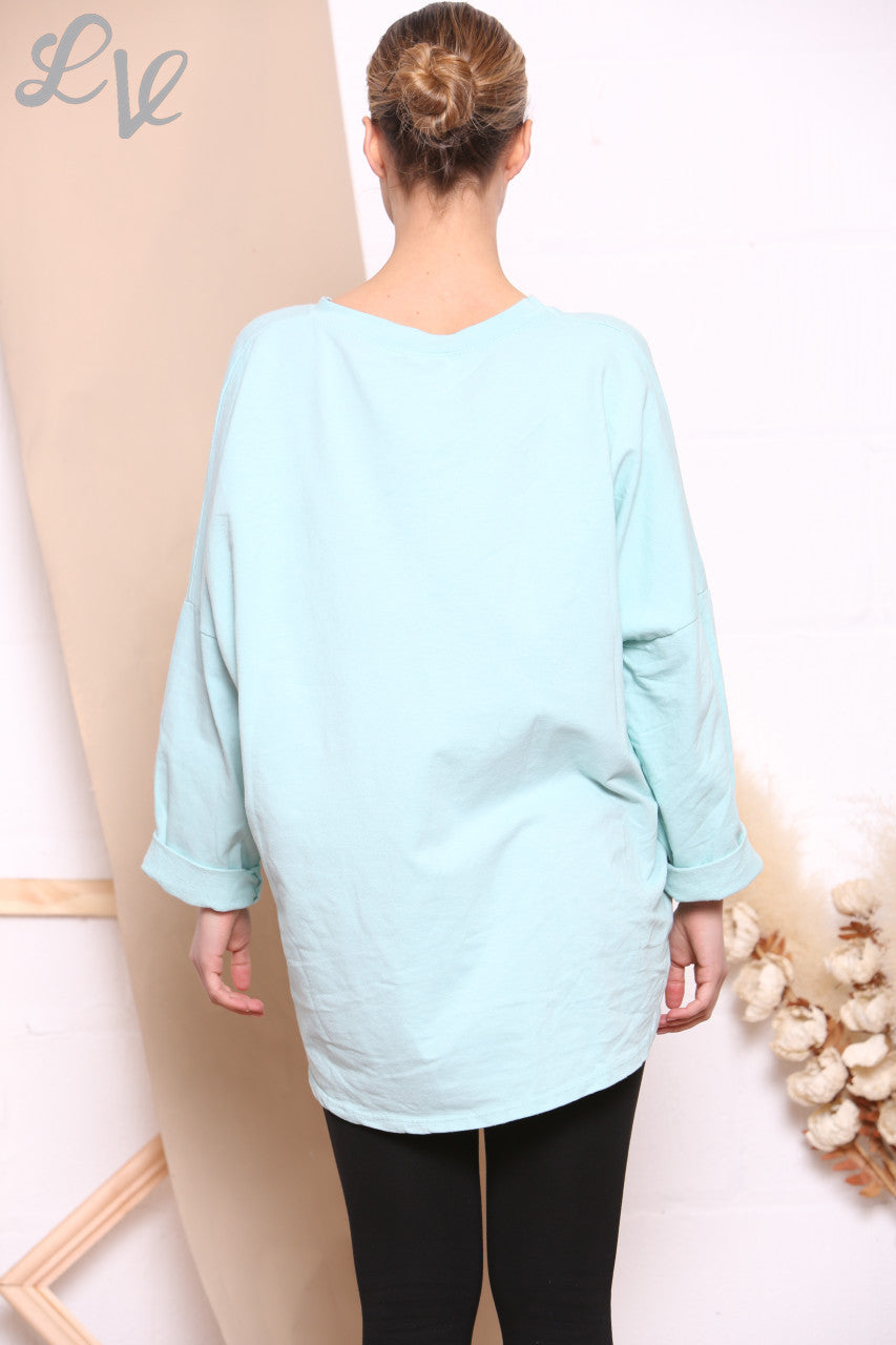 Dames Sweater Top met Krassend Sterrenmotief Mint