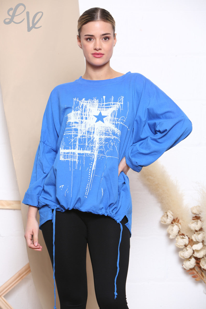 Dames Scratch Sterrenprint Sweatshirt Top Koningsblauw