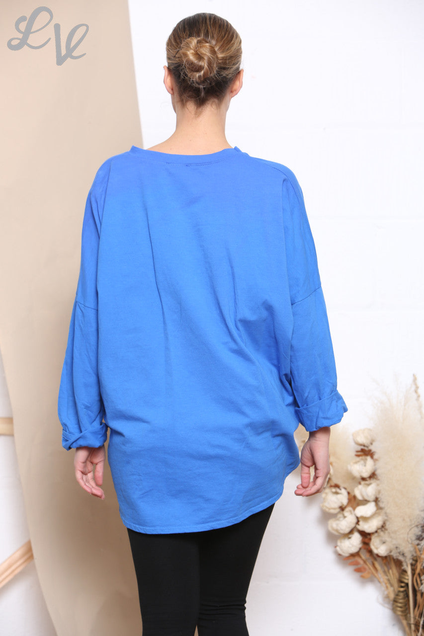 Dames Scratch Sterrenprint Sweatshirt Top Koningsblauw