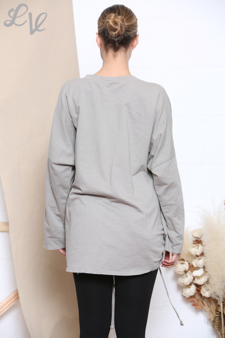 Ladies Scratch Star Print Sweatshirt Top Taupe