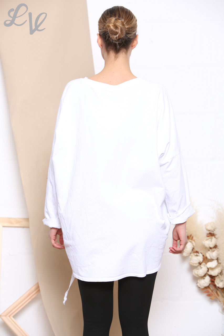 Ladies Scratch Star Print Sweatshirt Top White
