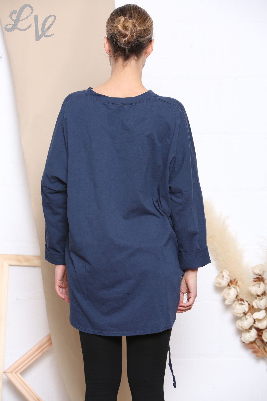 Ladies Scratch Star Print Sweatshirt Top Navy