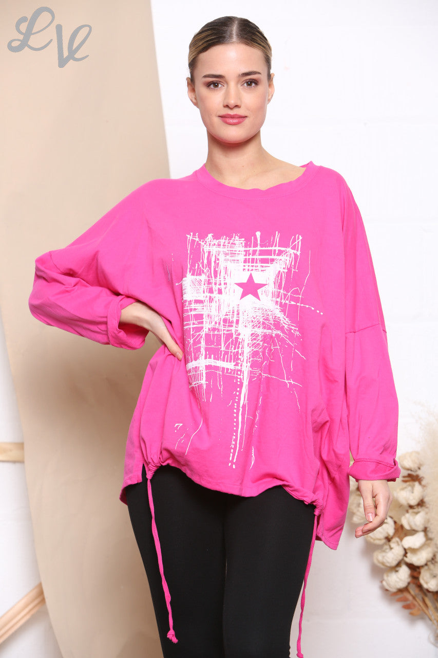 Dames sweatshirt met krassende sterrenprint cerise