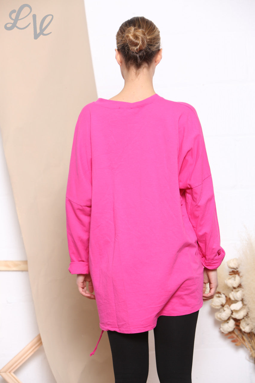 Dames sweatshirt met krassende sterrenprint cerise