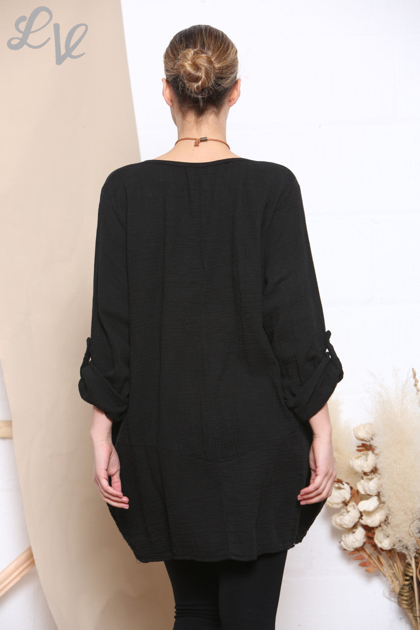 Dames Effen Tuniek Top Met Zakken & Ketting Zwart