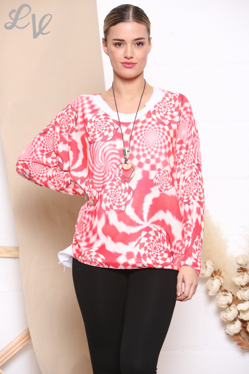 Dames Retro Geruite Gelaagde Top Met Ketting Rood