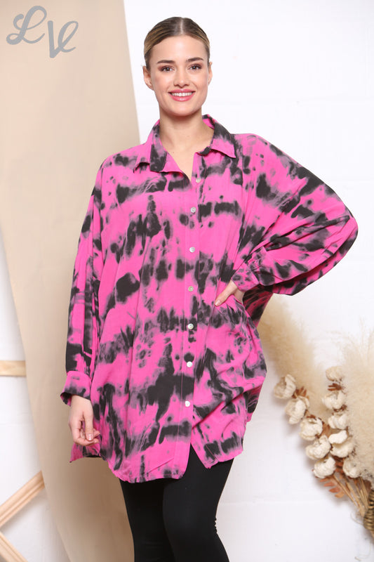 Dames Tie-dye Print Shirt Top Cerise