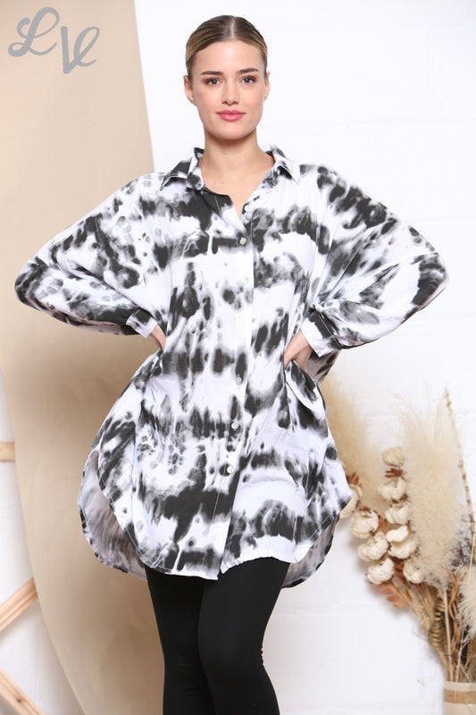Dames T-shirt met Tie-dye Print Wit