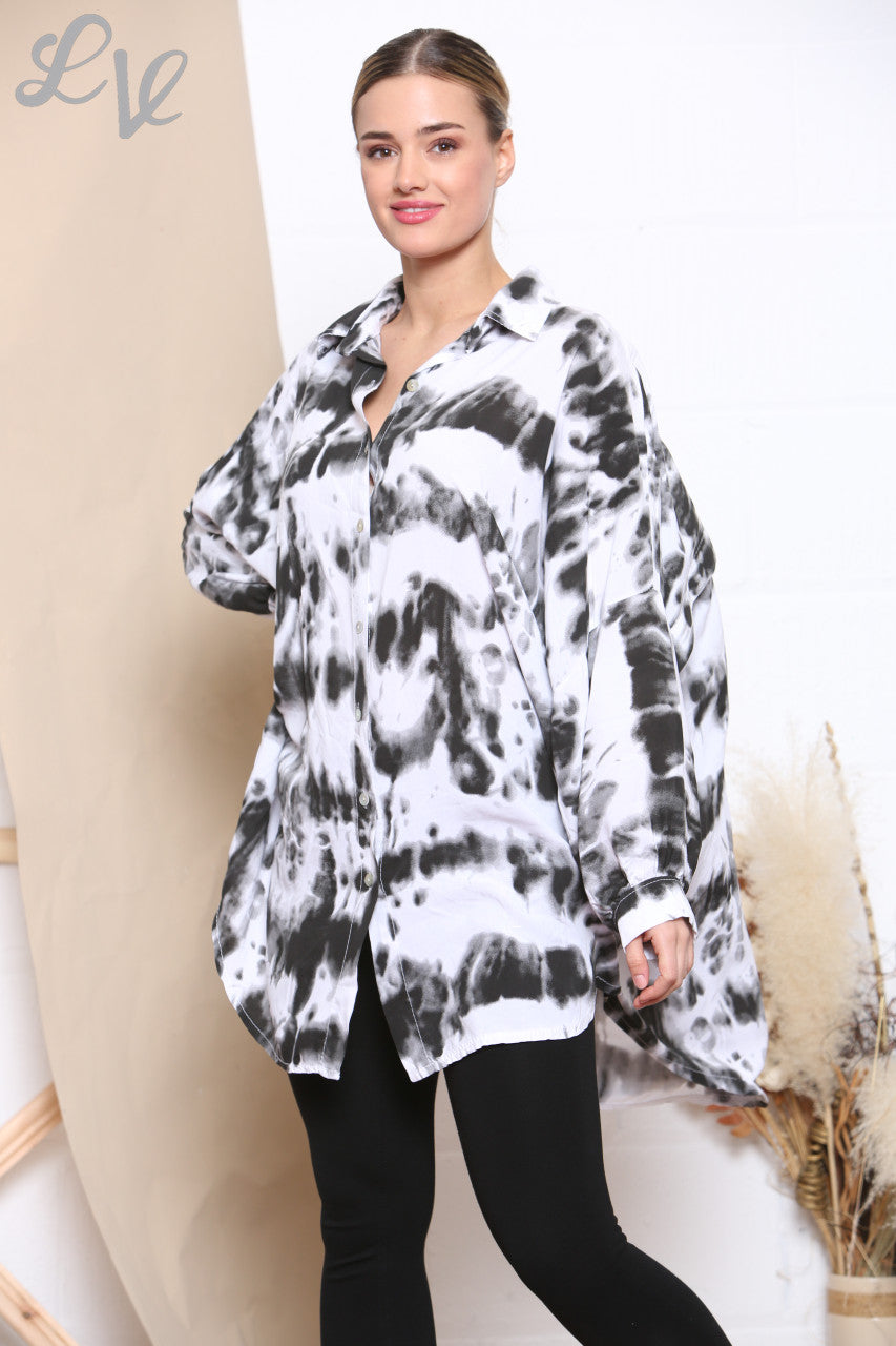 Dames T-shirt met Tie-dye Print Wit
