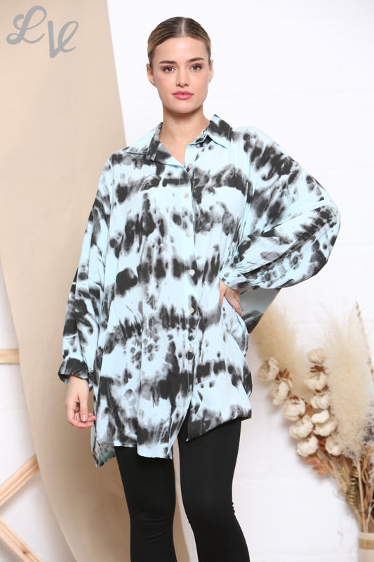 Dames Tie Dye Print Shirt Top Mint