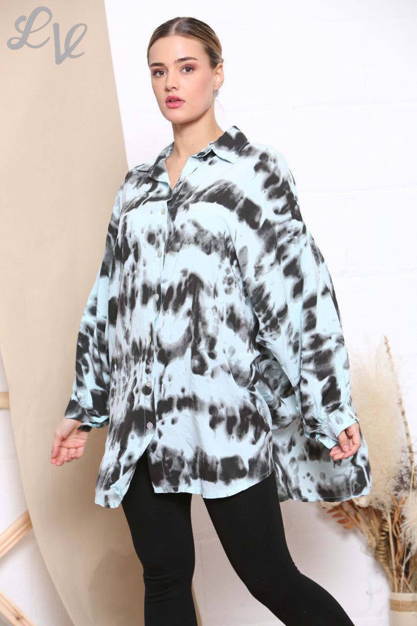 Dames Tie Dye Print Shirt Top Mint