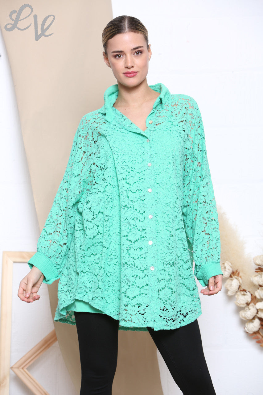 Ladies Lace Shirt Top Green