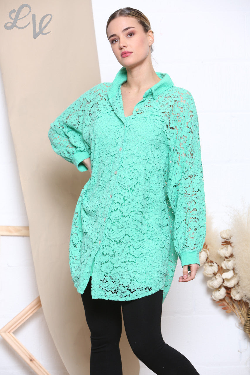 Ladies Lace Shirt Top Green