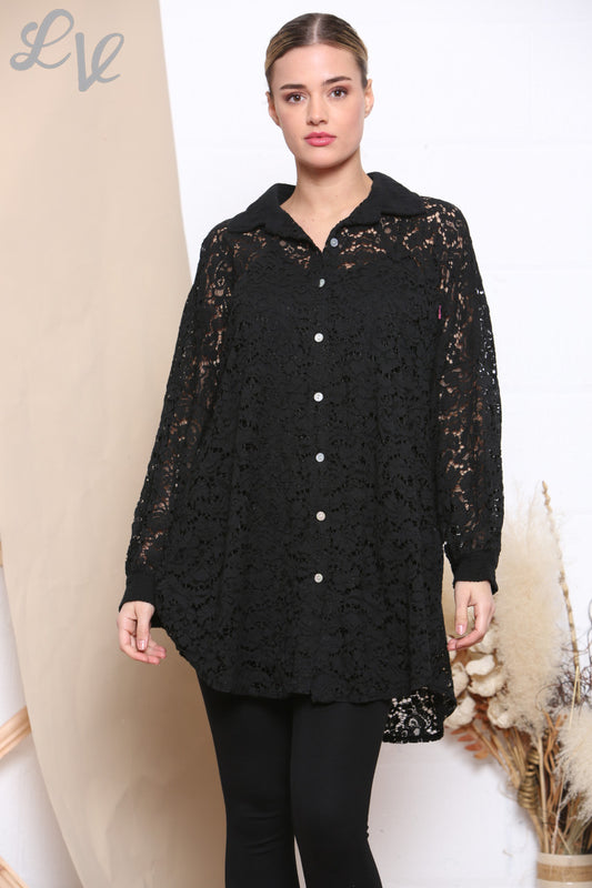 Ladies Lace Shirt Top Black