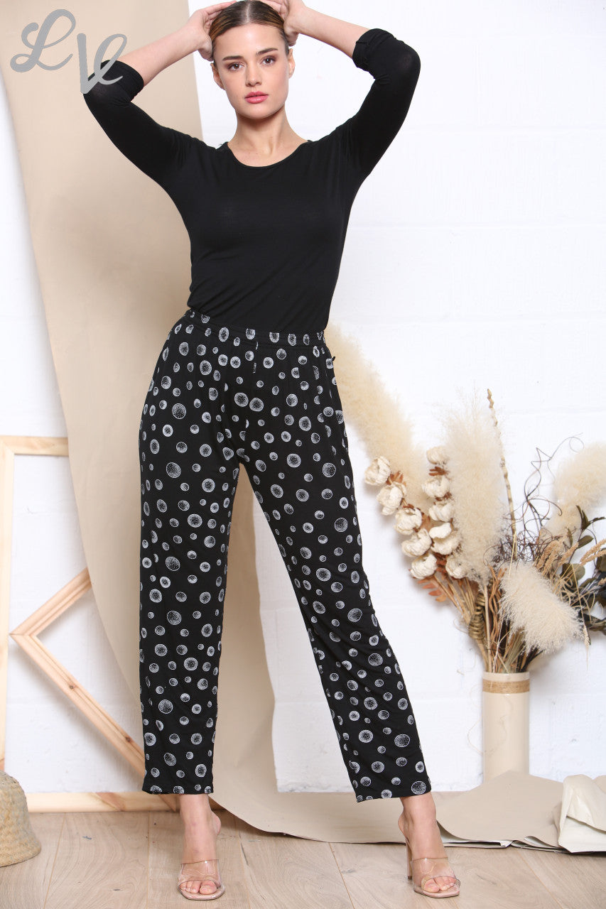 Ladies Bubble Print Trousers Black