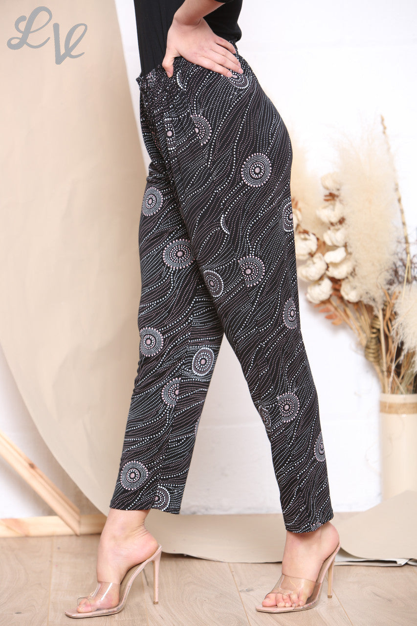 Ladies Circle Dots Print Trousers Black