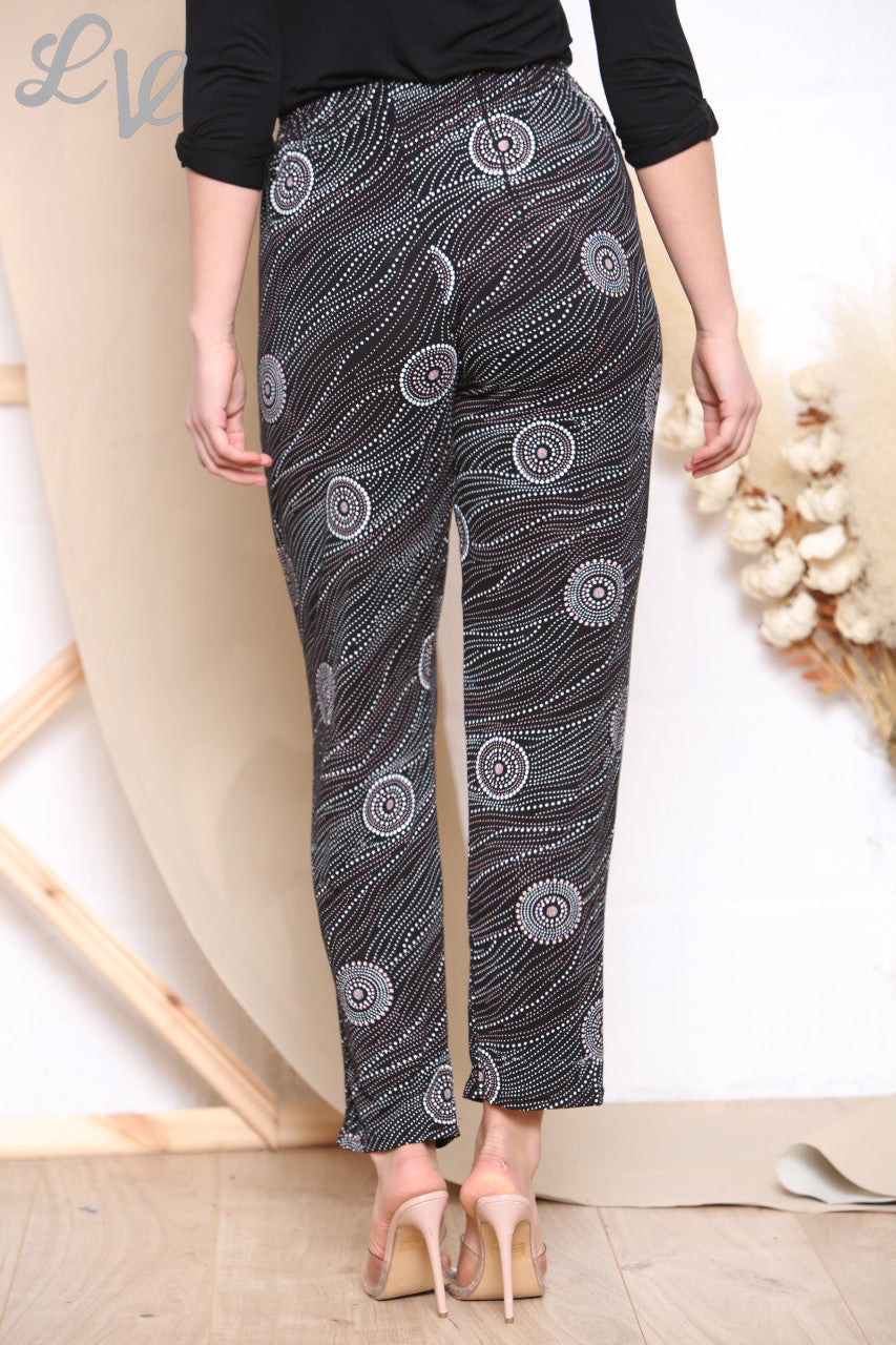 Ladies Circle Dots Print Trousers Black