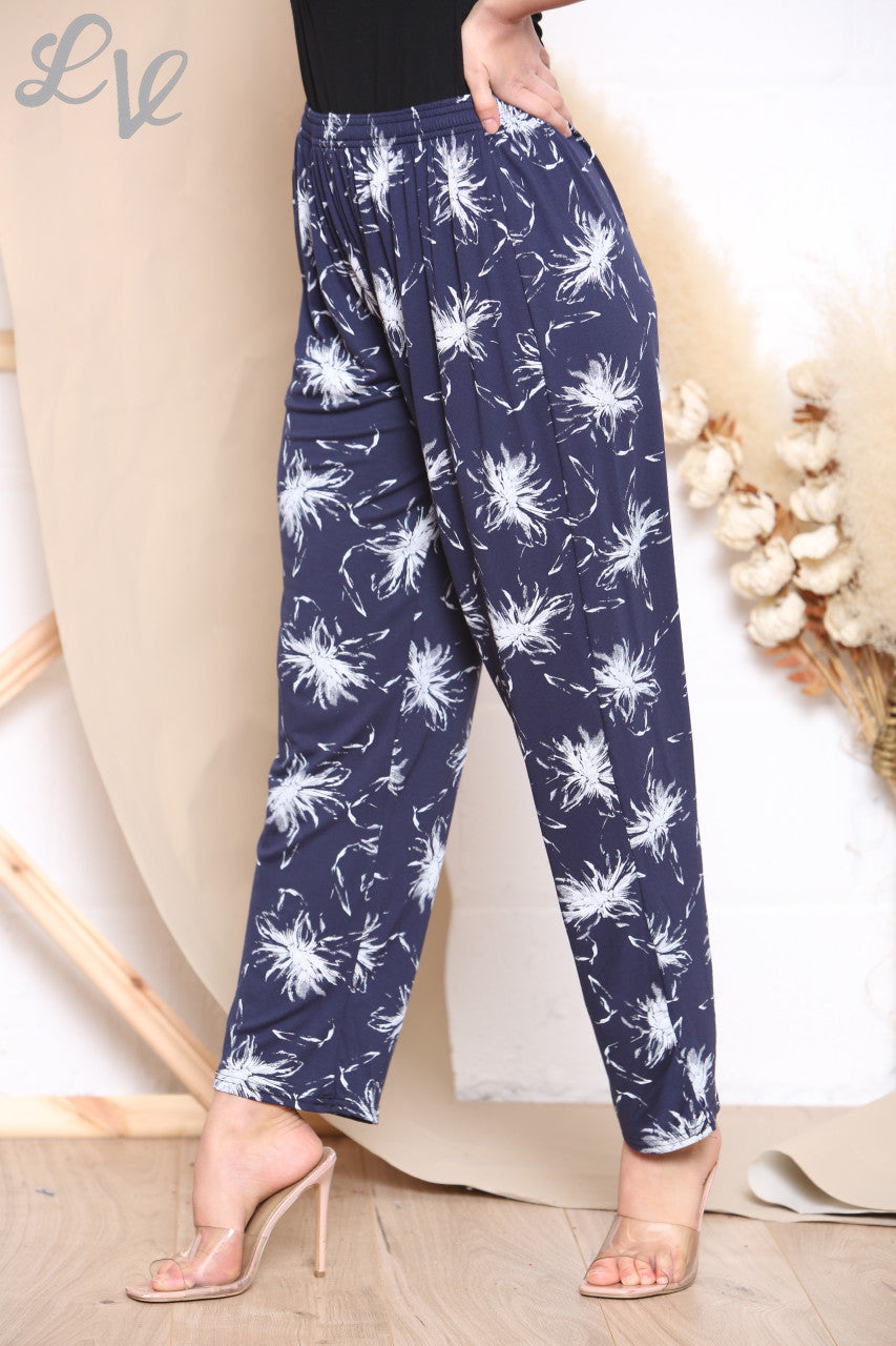 Ladies Dandelion Print Trousers Navy