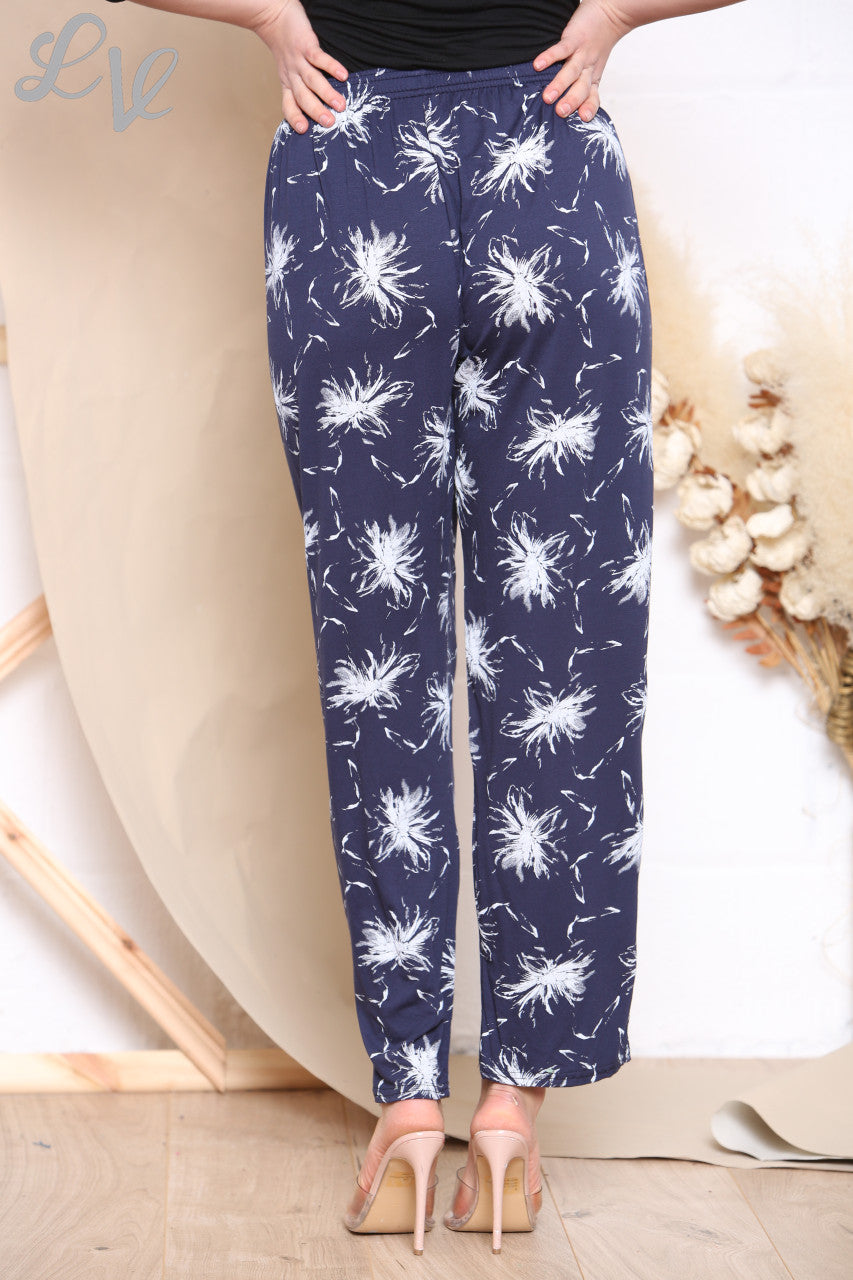Ladies Dandelion Print Trousers Navy