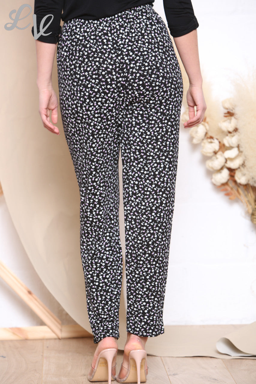 Ladies Ditsy Flowers Print Trousers Black