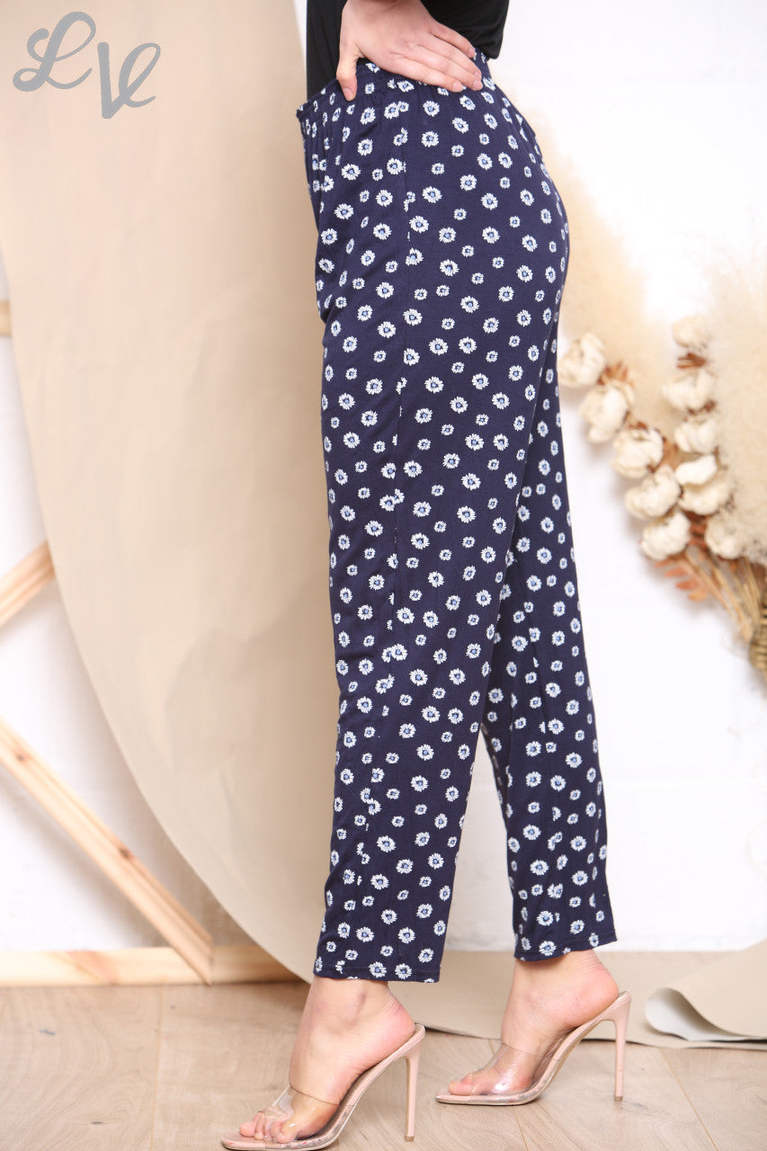 Damesbroek met bloemenprint Ditsy Daisy Marineblauw