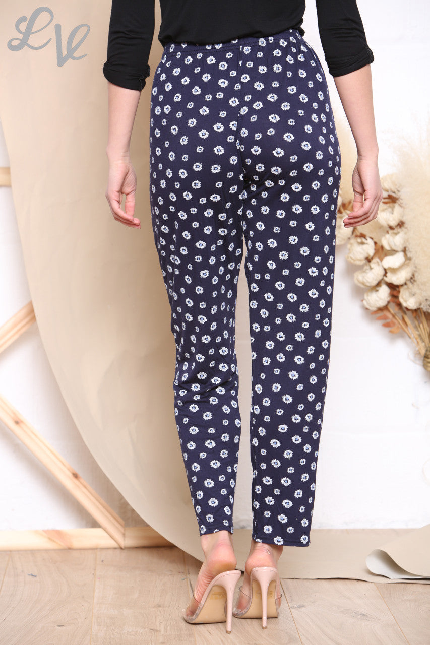 Damesbroek met bloemenprint Ditsy Daisy Marineblauw
