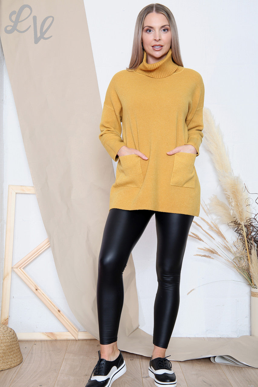Ladies Ribbed Roll Neck Jumper Top Mustard Unit Price £19.99
